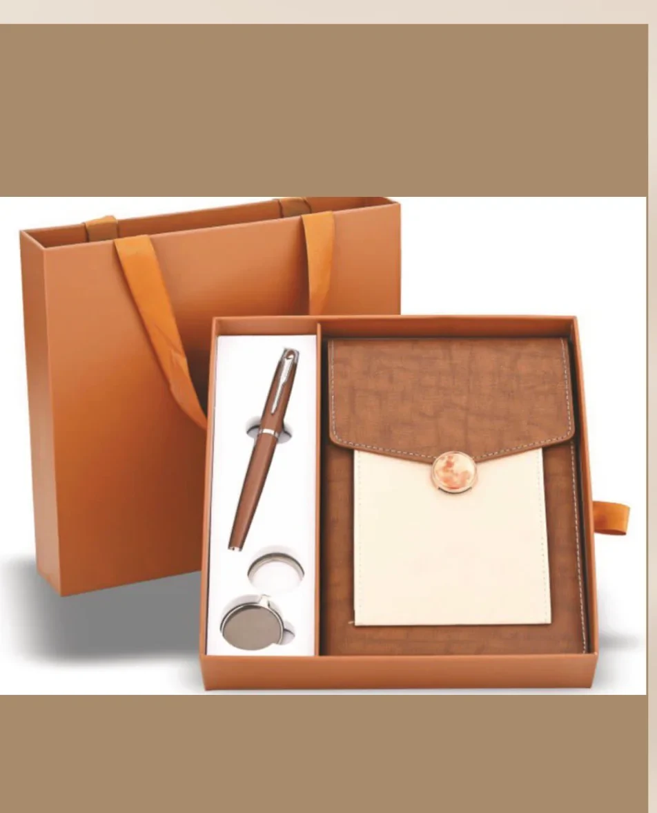 Premium 3-in-1 Textured Diary, Keychain & Pen Set (TWC-026) - TohfaWohfa Corporate Gift