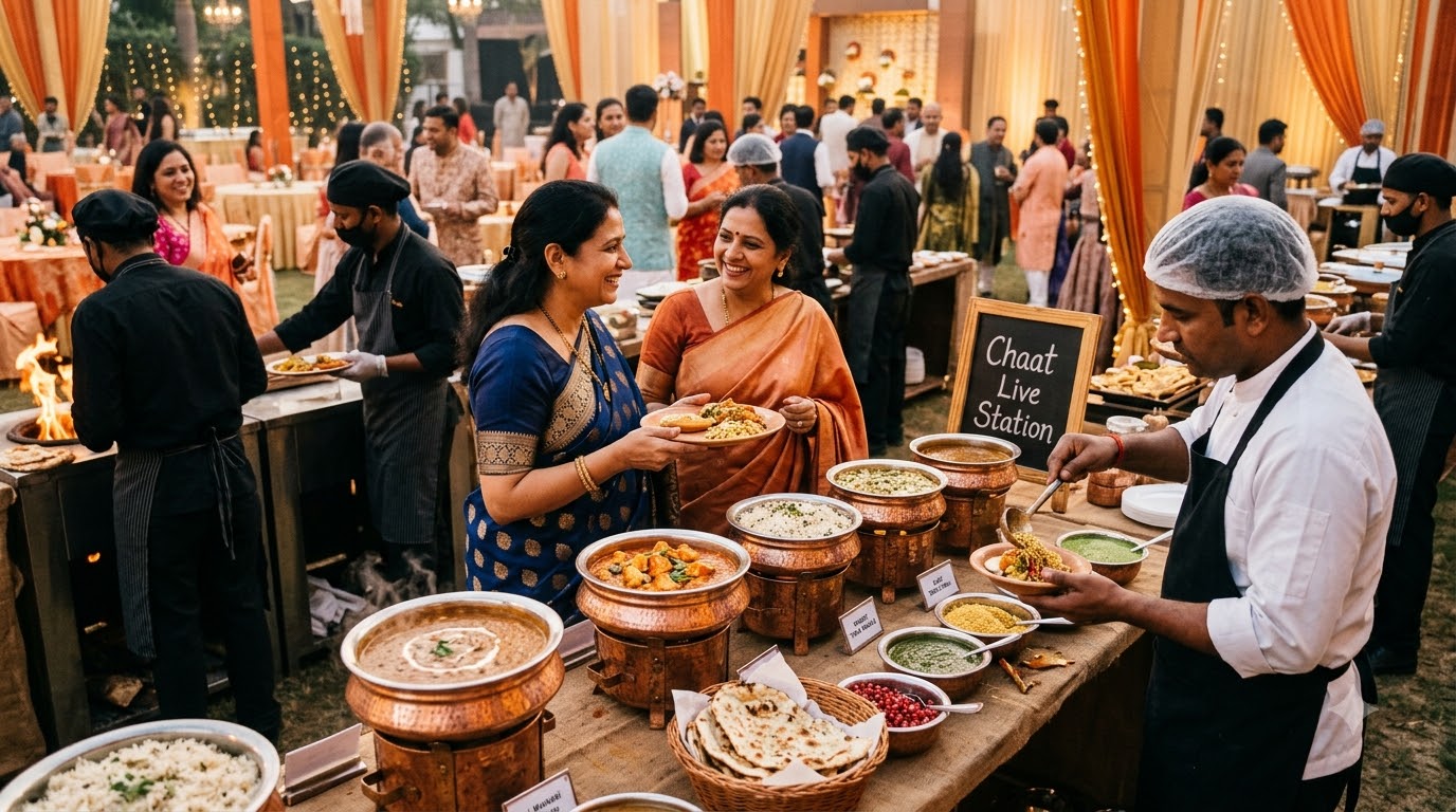 Guests interacting at food counter