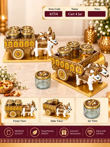 Golden Bullock Cart 4-Jar Stand