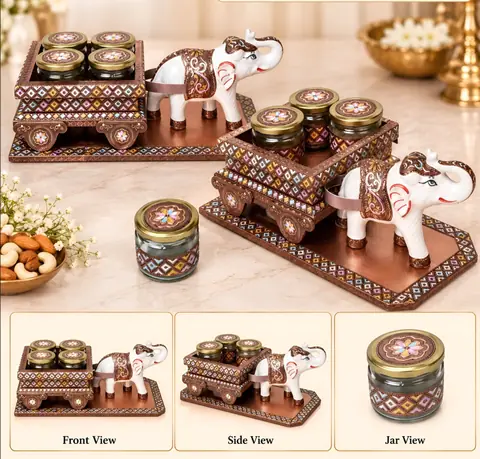 Elephant Mosaic 4-Jar Cart Stand