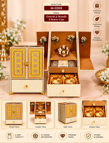 Shri Ganesh Mandir Floral Suite with 4 Jars and Cavities