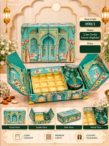 Green Elephant Box with 2 Jars and Sweet Cavity