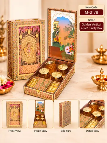 Luxury Golden Vertical Box with 4 Jars and Cavity