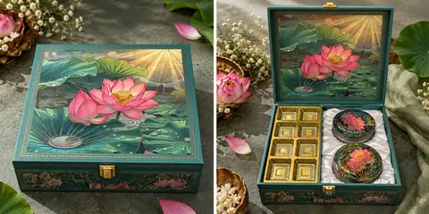 Green Lotus Box with Jars and Cavity