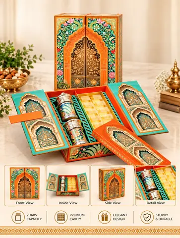 Orange Traditional Box with Metal Jars