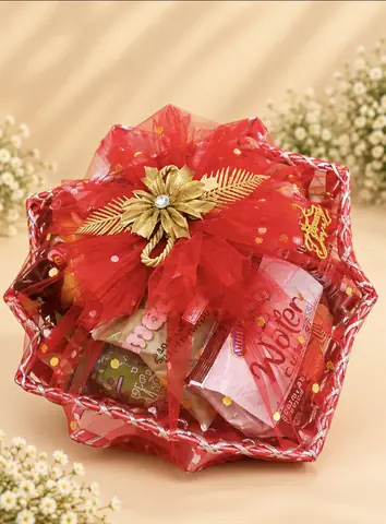 Red Woven Basket Hamper, basket arrangement